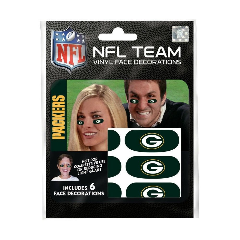 Green Bay Packers NFL Vinyl Face Decorations 6 Pack Eye Black Strips - CLOSEOUT